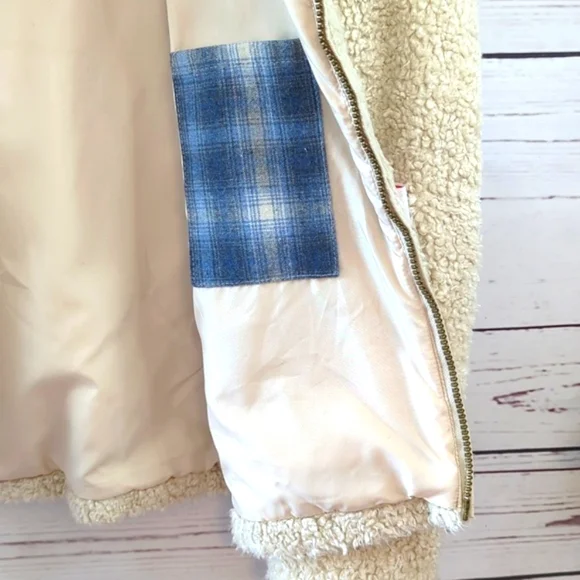 Pendleton Teddy Bear Sherpa Tan Full Zip Fleece Flannel Fuzzy Jacket Size Small - Picture 14 of 16